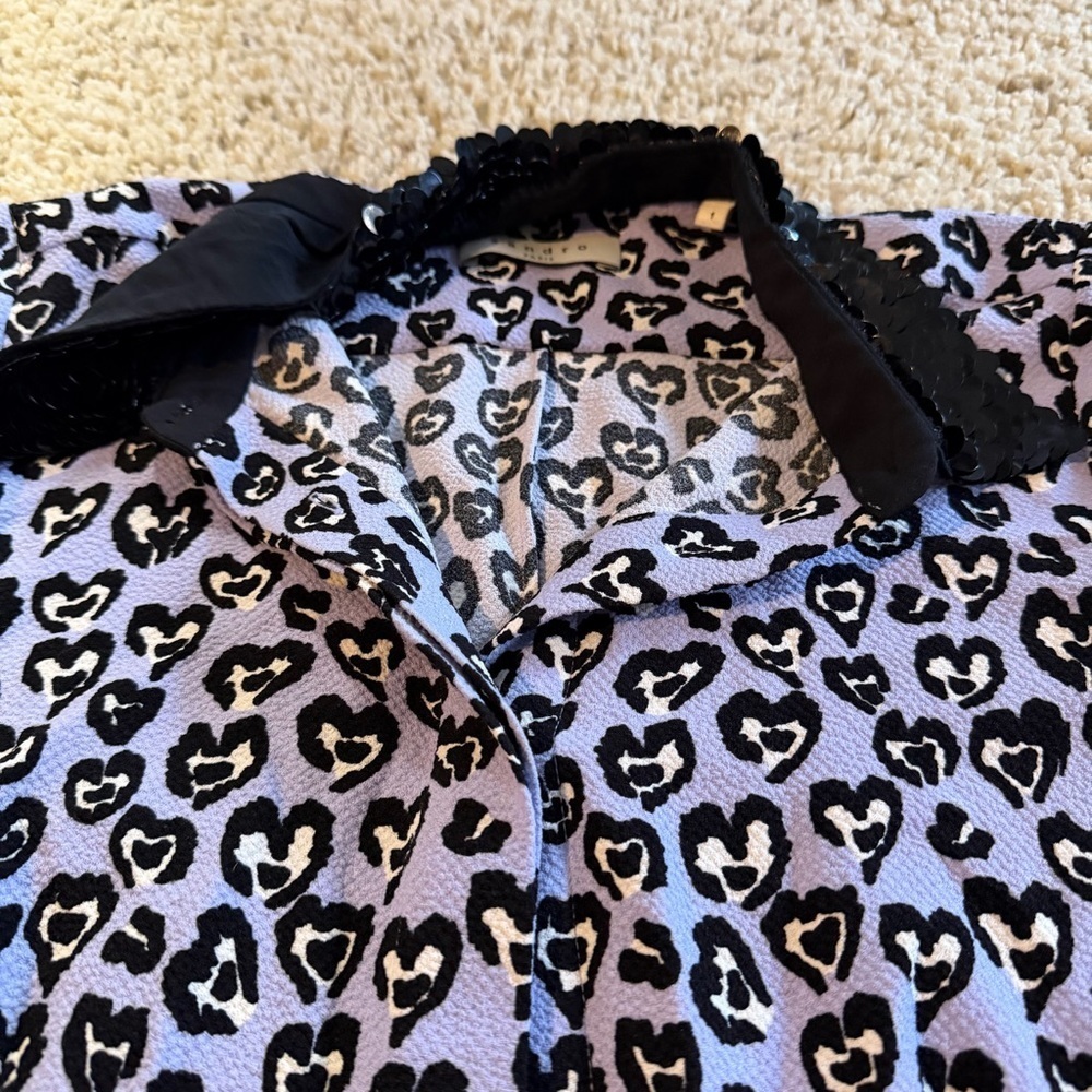 Sandro Lilac & Black Love Heart Leopard Print Dress - Picture 4 of 9